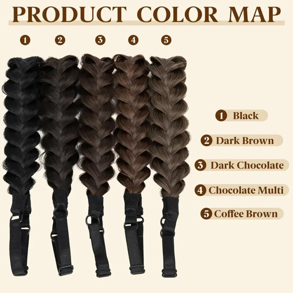2PCs Braided Headbands Women Synthetic Hair Dual Use Elastic Comfortable